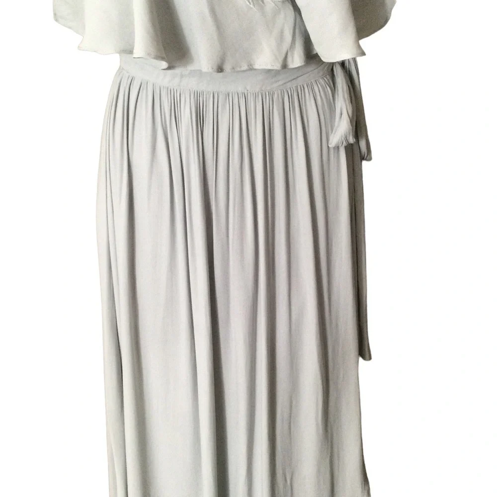 Free People Blue Gray Embroidered Fiona Maxi‎ True Wrap Dress